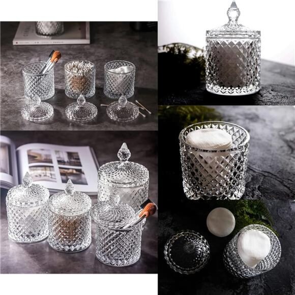 2 Pack Qtip Holder Thick Glass Apothecary Jars with Lid for Bathroom Decor, - Picture 3 of 7